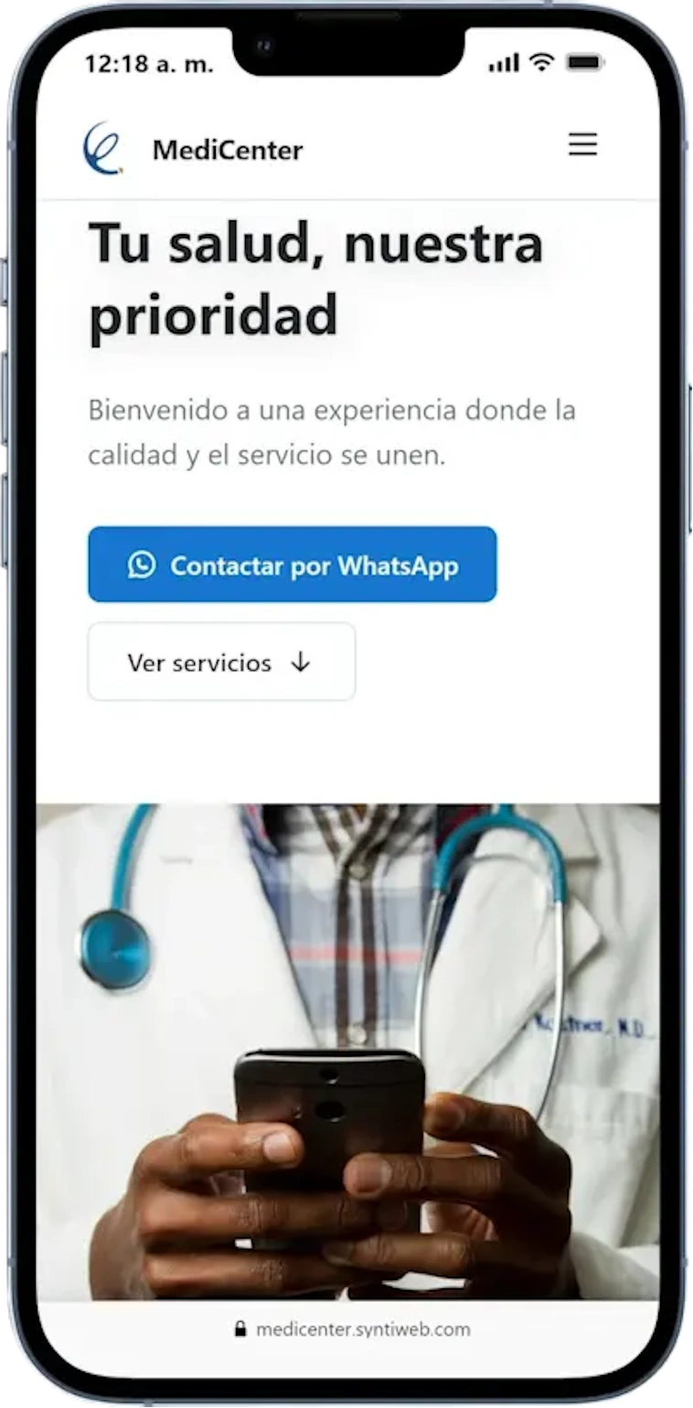 Vista previa de una página web profesional creada con SYNTIstudio